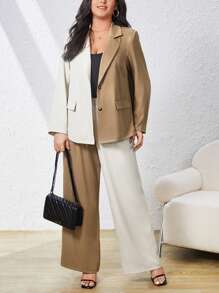 SHEIN Essnce Plus Size Color Block Suit Set