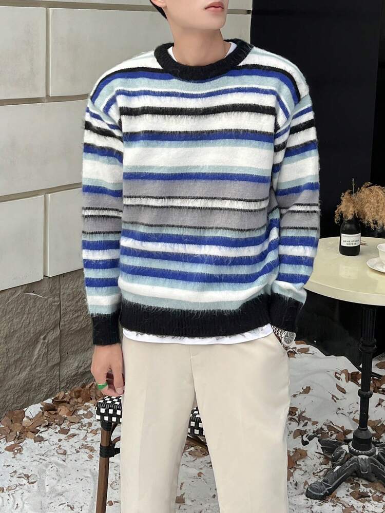 Men Striped Pattern Drop Shoulder Sweater
