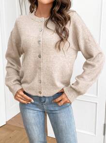 SHEIN Frenchy Áo Cardigan trễ vai cho nữ - Hồng - Xem 4