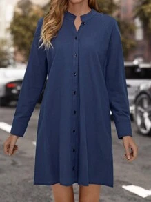 EMERY ROSE Vestido camisero unicolor con botón delantero