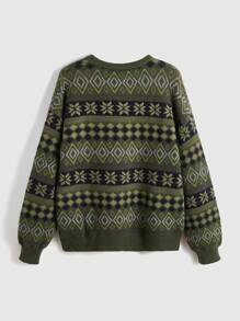 ROMWE Fairycore 女士下吊肩幾何圖案毛衣 - 軍綠色 - 查看 2