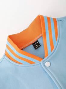 Claim Dot Men's Loose Fit Letter Graphic Color Block Baseball Jacket - Baby Blue - View 4