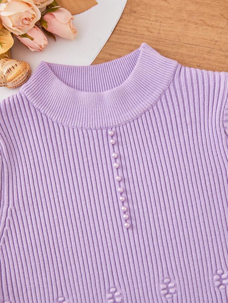 Tween Girl Solid Popcorn & Ribbed Knit Sweater