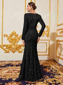 Faeriesty Elegant Sweetheart Neck Split Thigh Sequin Party Dress Evening Gown Wedding Guest Dress Formal Dress