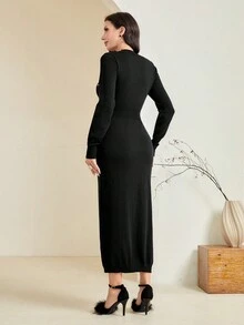 Modelyn 珍珠串珠毛衣洋裝 - 黑色 - 查看 2