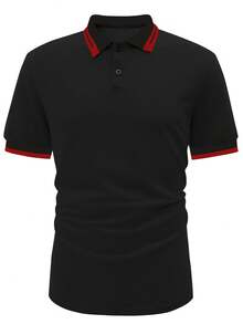 Manfinity Homme Men Contrast Trim Polo Shirt - Black - View 4