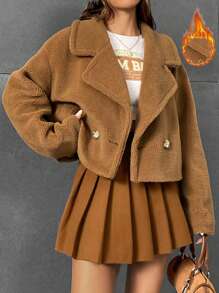 Muchica Cổ áo Thả vai Áo Teddy Jackets - Lạc đà - Xem 1