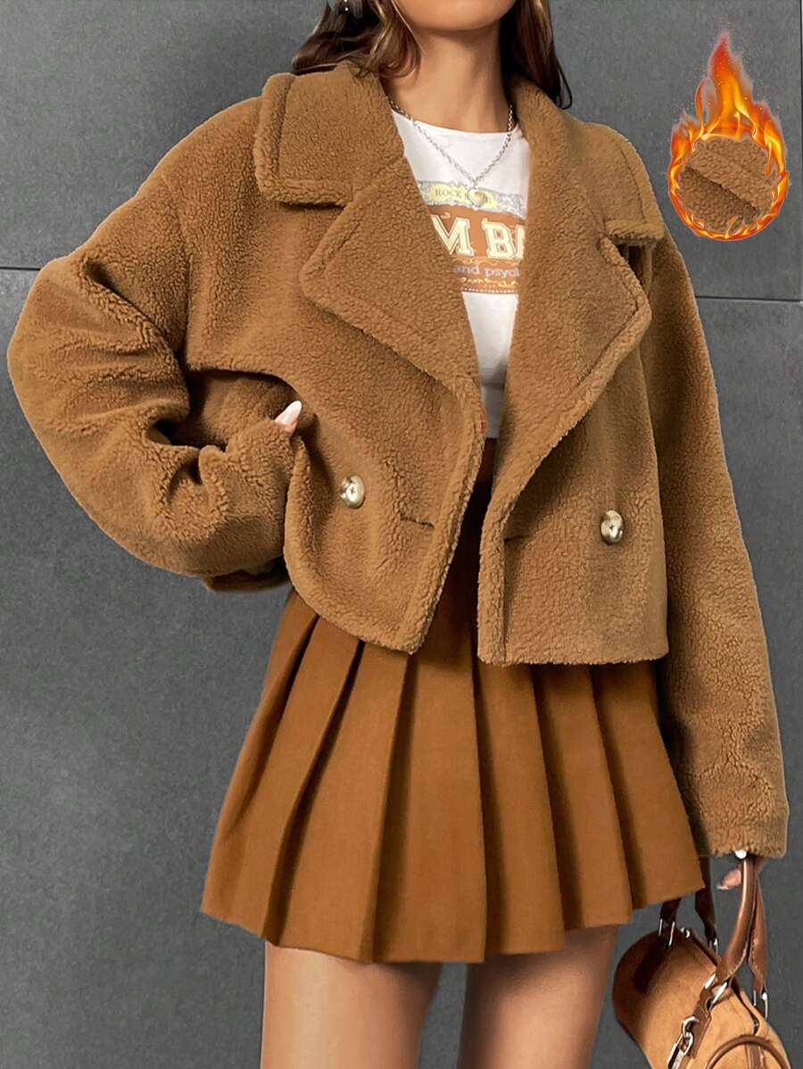 Muchica Cổ áo Thả vai Áo Teddy Jackets - Lạc đà - Xem 1