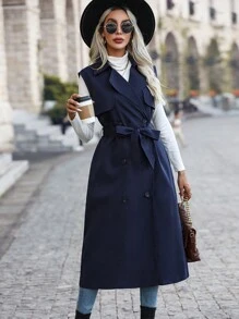 SHEIN LUNE 女性雙排扣腰帶背心防風外套 - 藏蓝色 - 查看 4