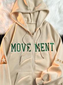 SHEIN EZwear Women's Beige Hooded Zip Up Sweatshirt - Apricot - View 4