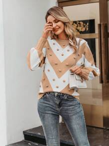 Simplee Của phụ nữ Zigzag Pattern In Đan Bỏng ngô Áo len - Nhiều màu - Xem 1