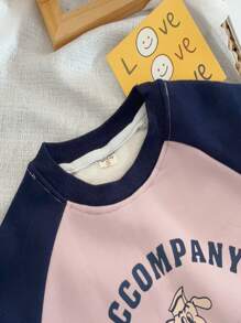 Sweat-shirt À Manches Raglan Avec Graphique De Lettre Et Sweatpants Pour Jeune Fille