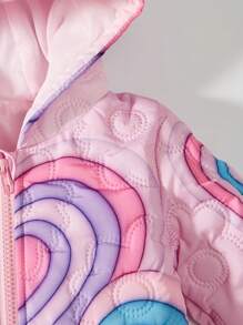 Baby Girl Heart Print Hooded Padded Coat - Pink - View 6