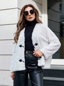 EURMUSE Women's Jacket With Horn Button - White - View 1