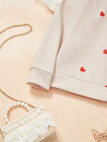 SHEIN Tween Girl Heart Print Drop Shoulder Lace Mock Neck Sweatshirt - Multicolor - View 4