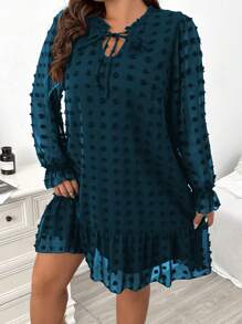 大碼荷葉邊連衣裙 - 淺藍色 - 查看 5