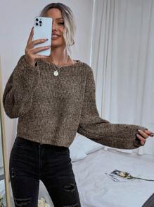 SHEIN Essnce 休閒風學院風毛衣套頭 - 摩卡棕 - 查看 6