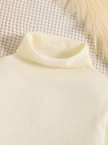 SHEIN Girls High Neck Pullover Knitted Sweater - White - View 3