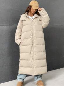 SHEIN EZwear Zip Up Hooded Padded Coat For Winter - Apricot - View 4