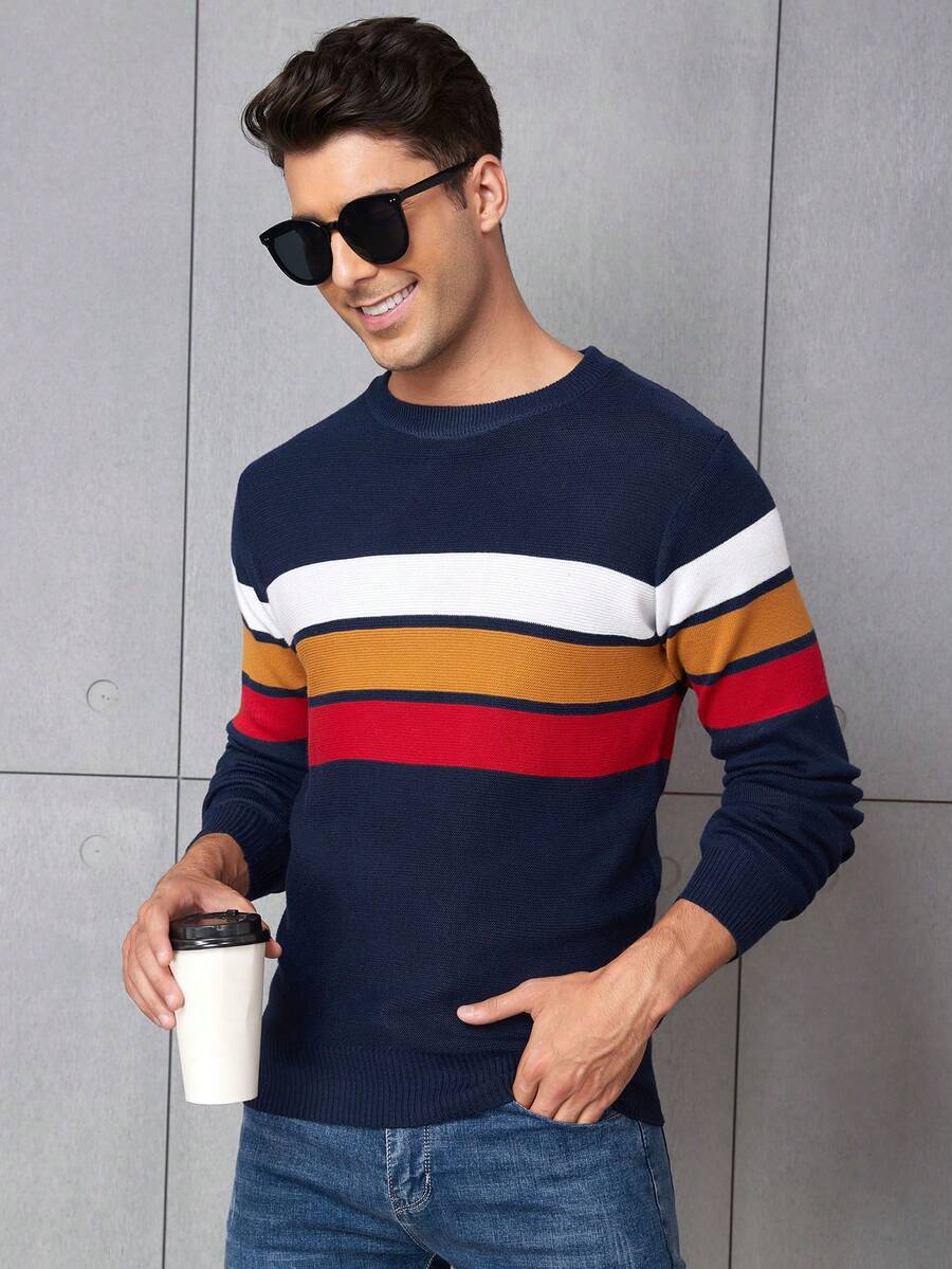 Men's Striped Sweater - Blue - View 1