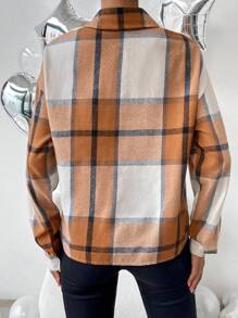 SHEIN Clasi Plaid Print Drop Shoulder Shirt - Brown - View 2