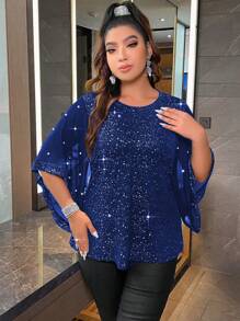 EMERY ROSE Plus Pearls Beaded Trumpet Sleeve Tee - Royal Blue - View 3