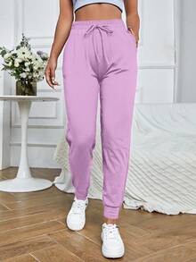 RueChic Soft Sports Pants With Slanted Pockets - Pink - View 5