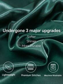 3入組緞面床罩特大號床上用品,奢華真絲被套床單帶2枕套,超級柔軟超細纖維,皺紋防污,彩色 - 墨綠色 - 查看 2