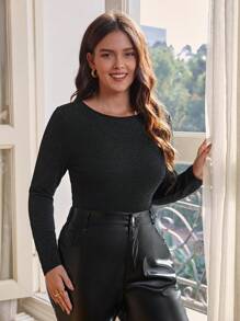 SHEIN Frenchy Women's Plus Size Back Crossed Bodysuit - Black - View 3