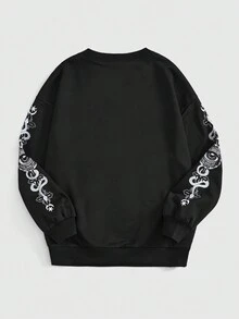 ROMWE Goth Con rắn Và Mặt trăng In Áo nỉ - màu đen - Xem 2