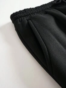 SHEIN EZwear Women's Letter Print Drawstring Waist Jogger Pants - Black - View 3