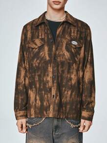 ROMWE MEN Street Life Men's Washed Vintage Workwear Jacket With Pockets, Single-Breasted - Multicolor - View 5