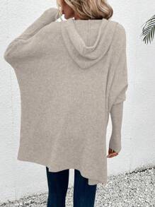 SHEIN LUNE 蝙蝠袖抽绳连帽针织套头衫 秋冬毛衣 - 灰色 - 查看 2