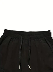 Yemwry Men Letter Graphic Flap Pocket Drawstring Waist Cargo Pants, For Fall