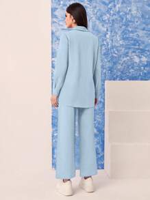 Mulvari Ladies' Light Blue Simple Style Suit - Blue - View 2