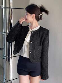 Dazy Star 素色前紐扣夾克 - 黑色 - 查看 6