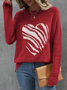 SHEIN LUNE Women'S Sweater With Heart Pattern - Multicolor - View 4