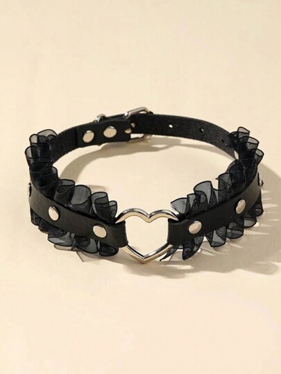 Anime Heart Metal Black Gothic Choker Necklace, For Party