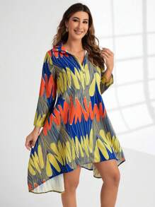 SHEIN Slayr 滿版印花高低下擺襯衫洋裝 - 彩色 - 查看 3