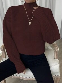 Chiquease Của phụ nữ Cổ giả Tay áo lồng đèn Áo len - Màu Tím - Xem 3