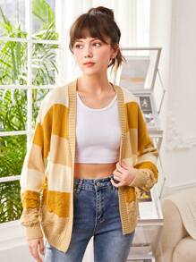SHEIN 少女撞色落肩开衫 - 彩色 - 查看 3