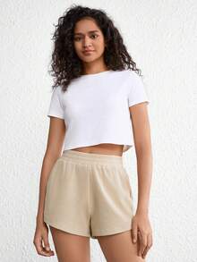 Ocili Leisure Solid Slant Pocket Waffle Knit Lounge Shorts