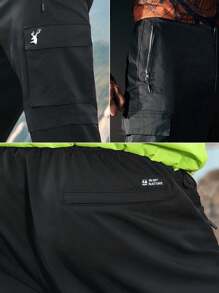 In My Nature Men Letter Graphic Colorblock Drawstring Hooded Outdoor Pants - Black - View 6