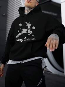 Manfinity Hypemode Loose Fit Men's Christmas Printed Kangaroo Pocket Hoodie With Drawstring - Black - View 4