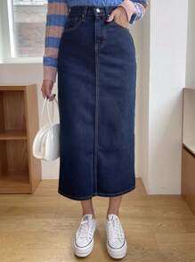 DAZY Women's Denim High-low Hem Split Skirt