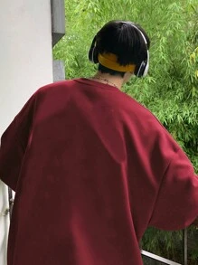 Manfinity Hypemode Nam Lỏng lẻo phù hợp Bản in lá Thả vai Áo nỉ - Màu Đỏ Sâu - Xem 3