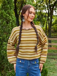 Soleia Suéter A Rayas Con Hombros Caídos Para Mujer - Multicolor - Ver 5
