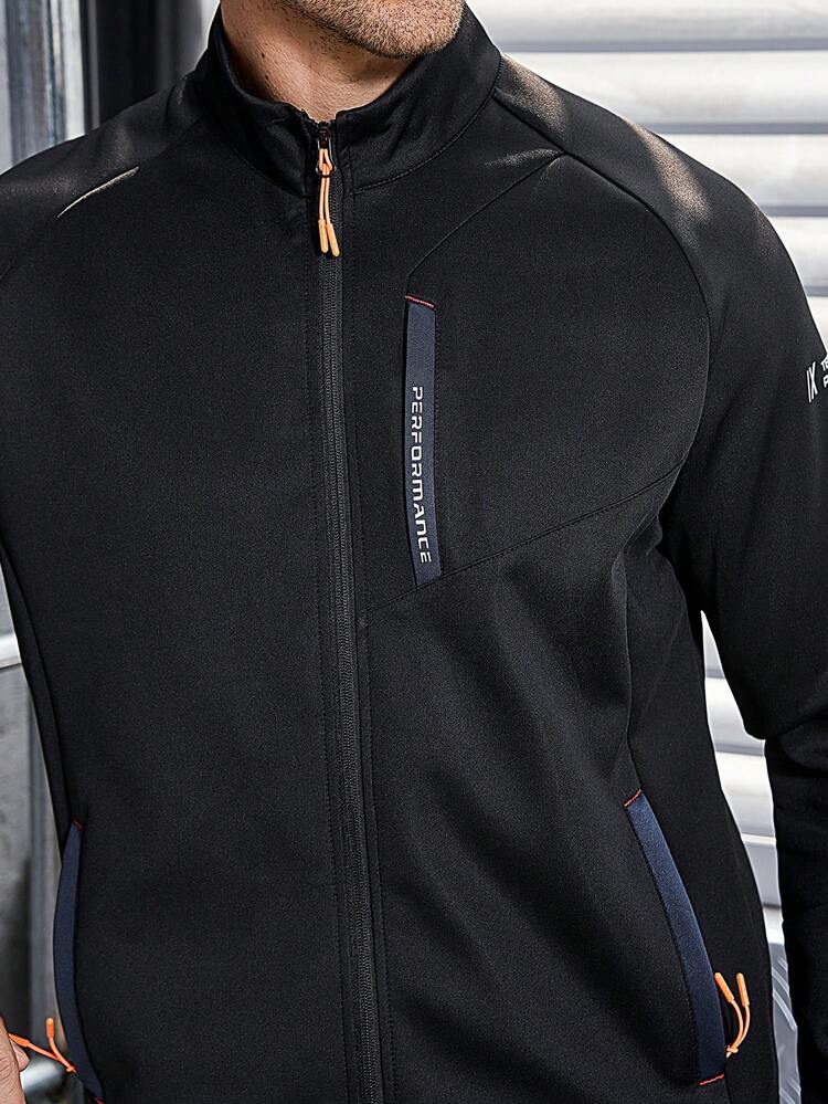 Boyfriend Style Men Letter Graphic Raglan Sleeve Zipper Pocket Hooded Sports Jacket Workout Tops Sports Jacket