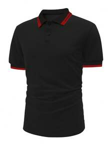 Manfinity Homme Men Contrast Trim Polo Shirt - Black - View 5