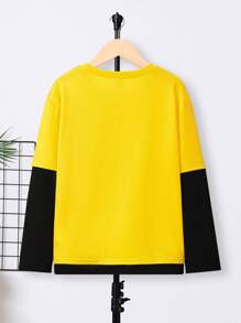 SHEIN Tween Boy Colorblock Letter Patched 2 In 1 Tee - Yellow - View 2